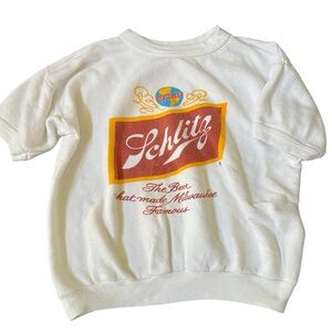 Vintage 1980s Schlitz Beer Graphic Short Sleeve Sweatshirt / ‘RICH’